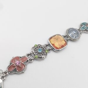Napier Silver Tone Multicolored Jeweled Floral Bracelet